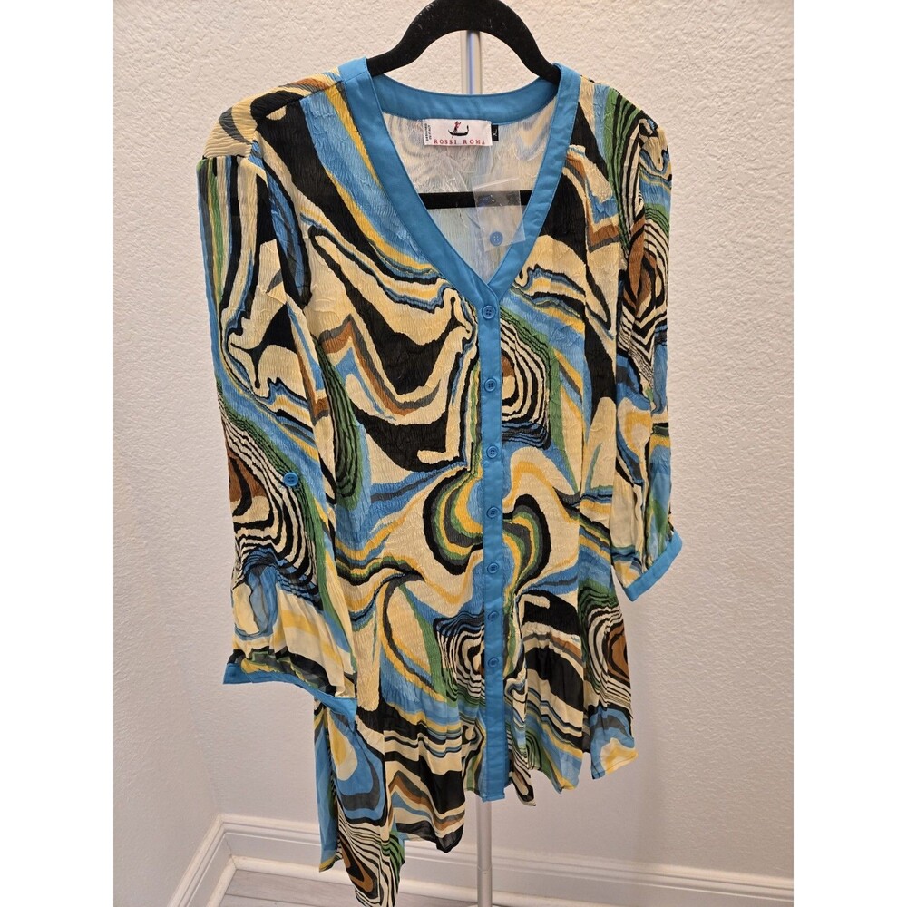 Rossi Roma Vintage Y2K Pleated Tunic Top Shirt Womens XL Lined Artsy Lagenlook